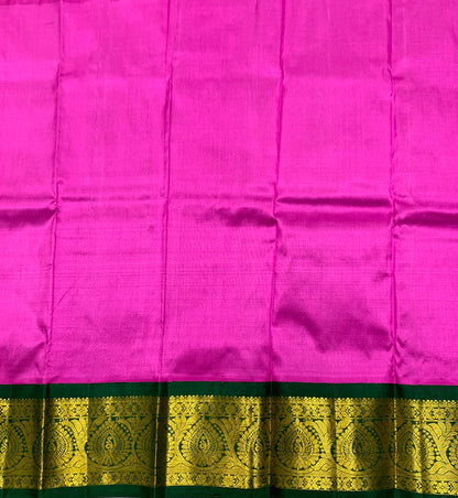Pink shade Pure Kanchipuram Kids Pattu Pavadai with Contrast Border for Newborn to 2 Years