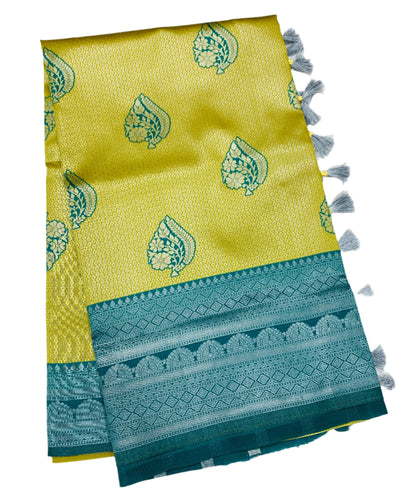 Art Silk Saree Lemon Yellow Colour with Green Border