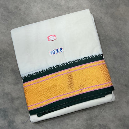 10X6 Cotton Dhoti White Colour with Yellow Border