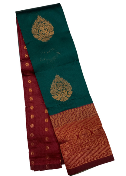 Art Silk Saree Peacock Green Colour with Maroon Border