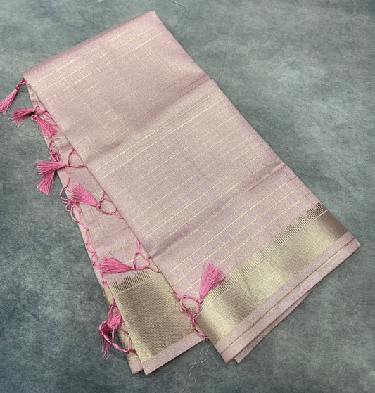 Banaras Katan Saree Baby Pink Colour with Katan Work Border