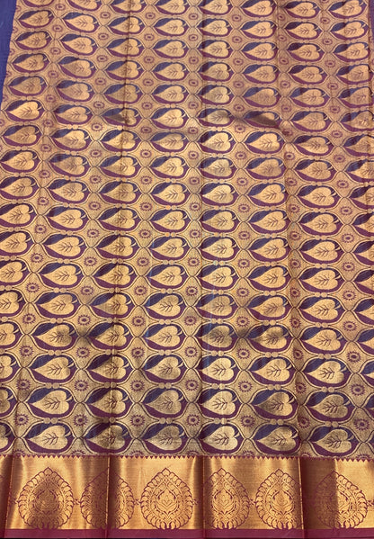 Vegan Silk Saree Dark Magenta Colour Saree with Copper Border