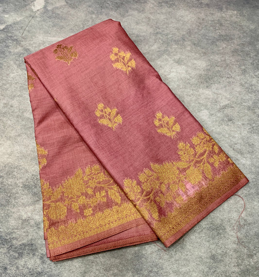 Kora Silk Saree Onion Pink Colour with Flower Design Border