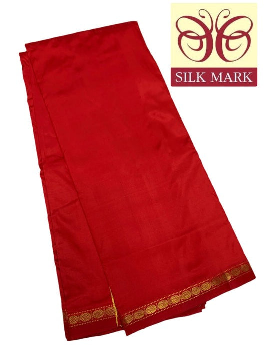 9X5 Pure Silk Dhoti Red Small Border