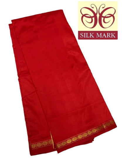 9X5 Pure Silk Dhoti Red Small Border