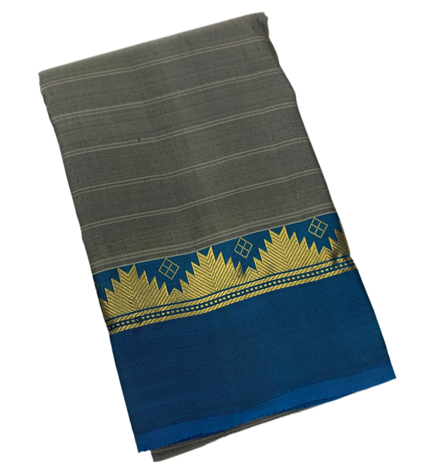 Pure Kanchipuram Silk Saree Gray shade with Blue Border