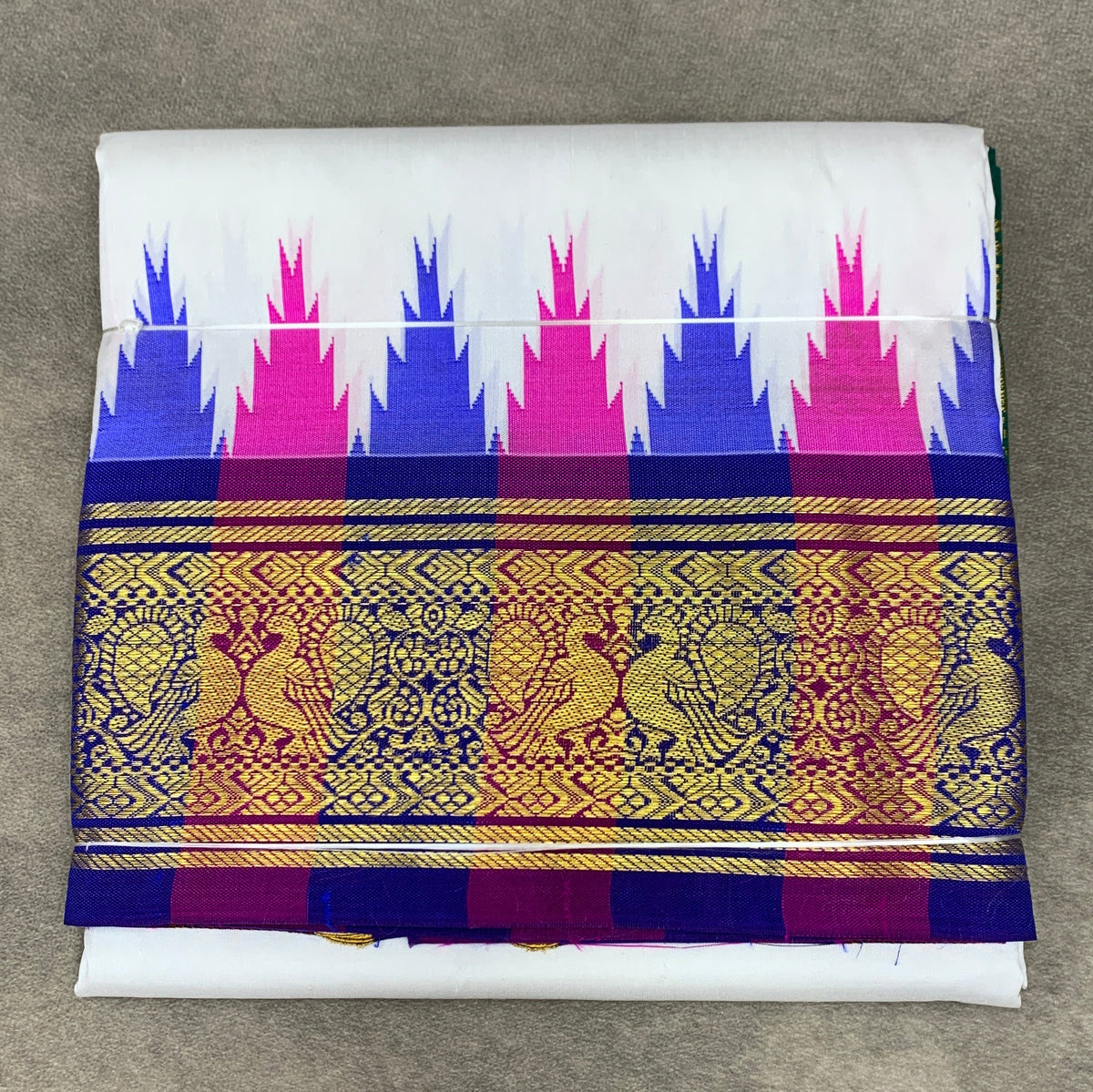 6 Mulam Silk Pooja Towel White Colour with Ganga Jamuna Korvai Border