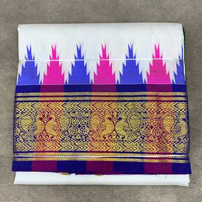 6 Mulam Silk Pooja Towel White Colour with Ganga Jamuna Korvai Border