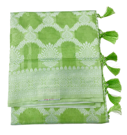 Banaras Katan Saree Light Green Colour with Katan Work Border