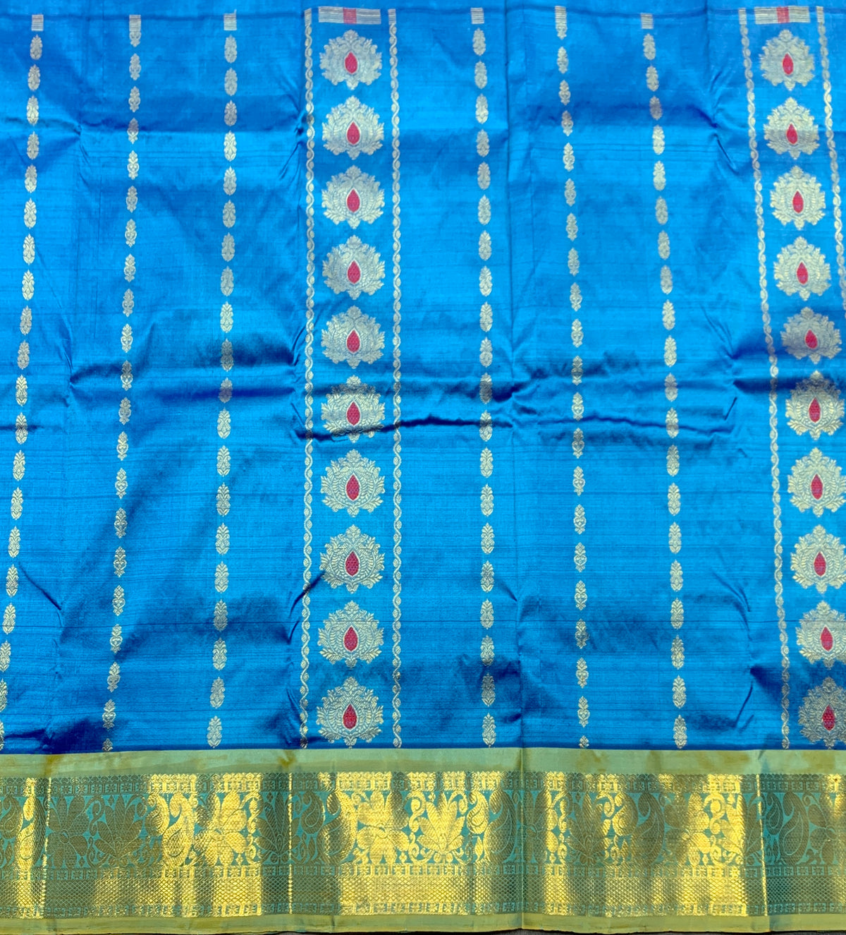 Sky Blue Shade Semi Silk Kids Pattu Pavadai with Contrast border for Age 2 to 5 Years