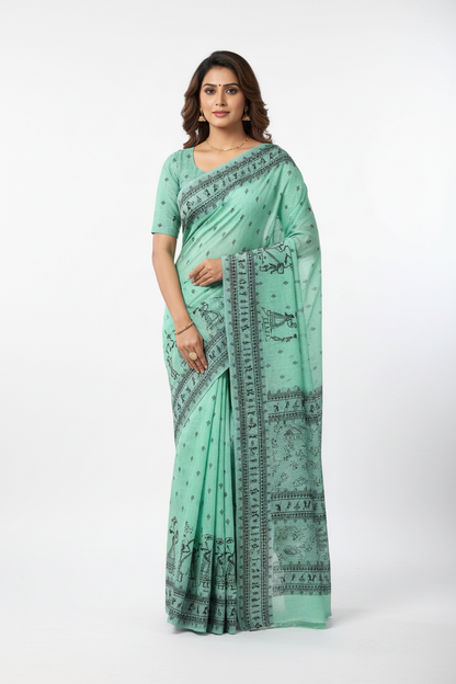 Banaras Katan Saree Sapphire Colour with Katan Work Border