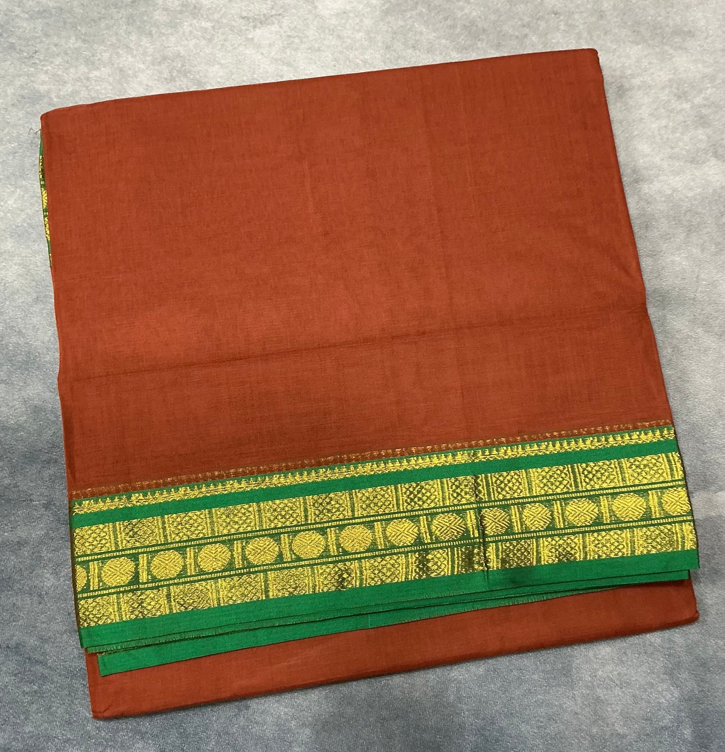 Chettinad Cotton Saree Brown Colour with Light Green Colour with Zari Work Border