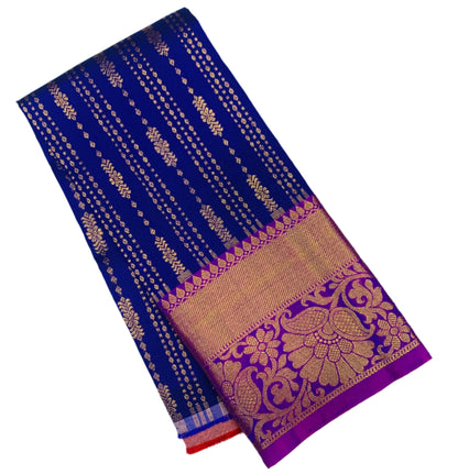 Blue shade Pure kanchipuram Kids Pattu Pavadai with contrast border for newborn to 2 Years