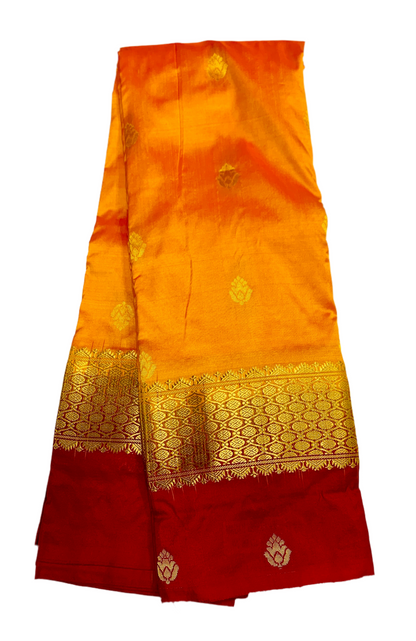 Pure Kanchipuram Silk Mango Yellow Colour with Maroon Border