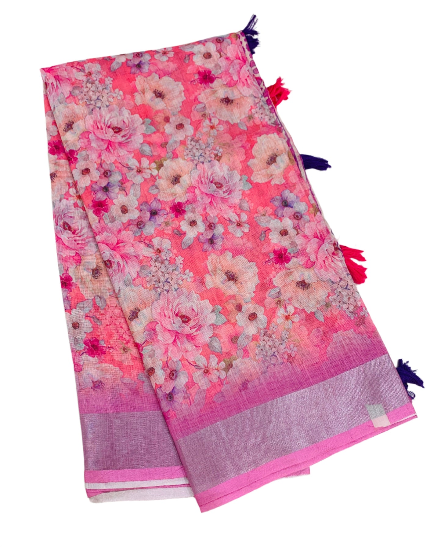 Jute Cotton Saree Pink Shade with Thread Border