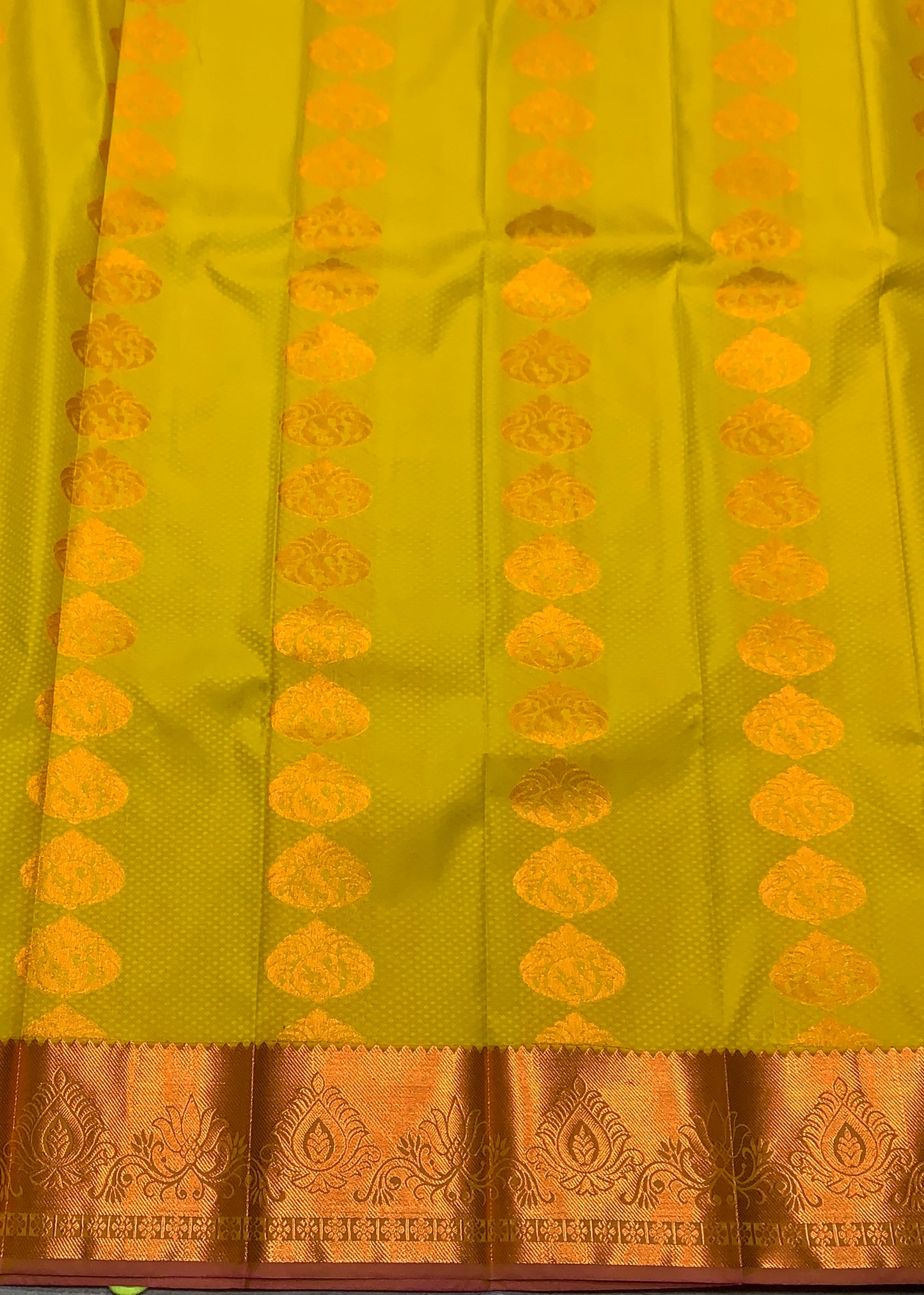 Vegan Silk Saree Mustard Colour Saree with Copper Border