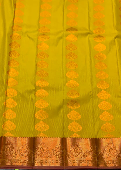 Vegan Silk Saree Mustard Colour Saree with Copper Border