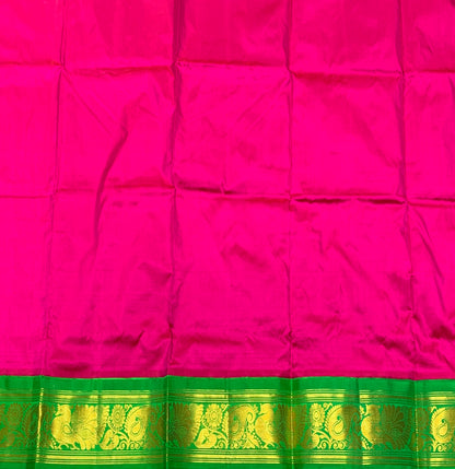 Pink Shade Pure Kanchipuram Kids Pattu Pavadai with Contrast Border for age 2 to 5