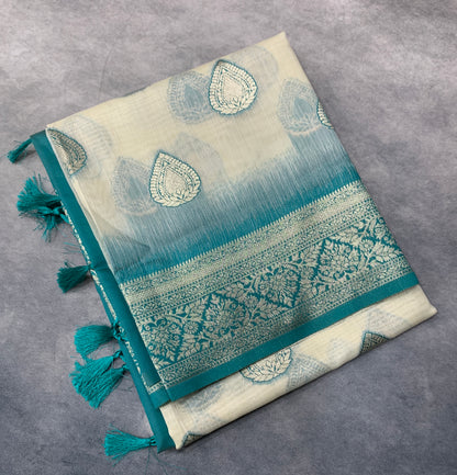 Banaras Katan Saree Off White Colour with Katan Work Border