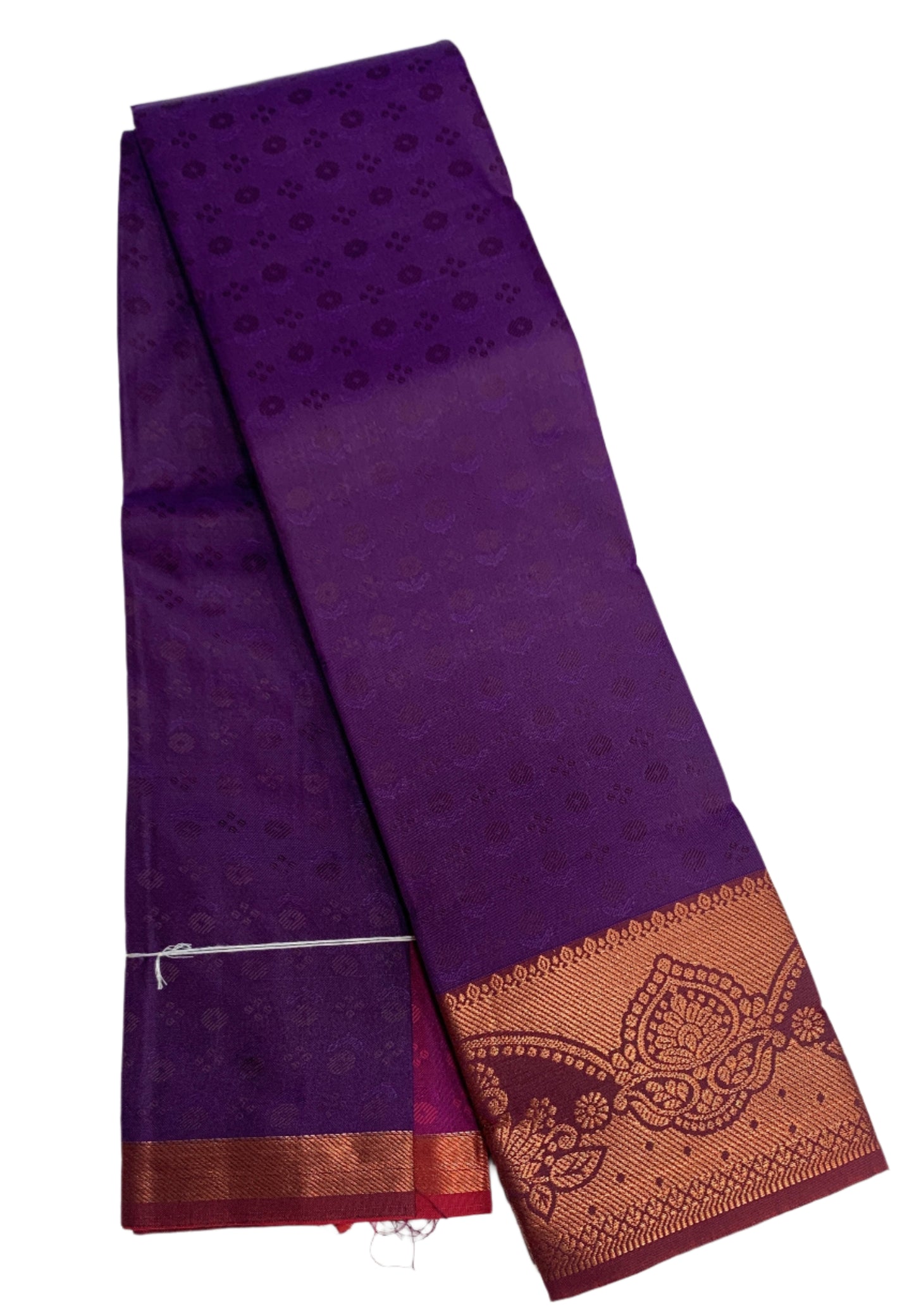 Synthetic Cotton Saree Violet Shade with Copper and Maroon Border