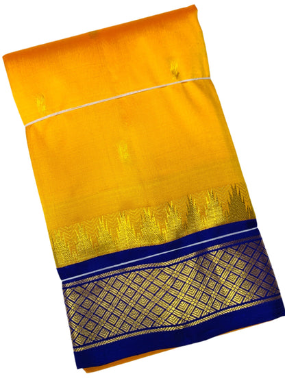 Pure Kanchipuram Silk Yellow Colour with Blue Border