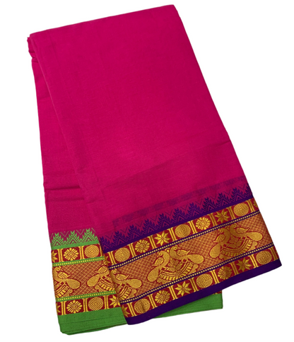 9X5 Cotton Dhoti Pink Colour with Blue and Green Border