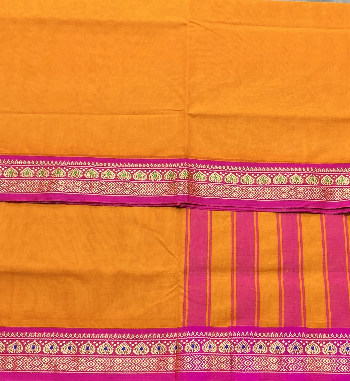 Chettinad Cotton Saree Mango Yellow Colour with Pink Colour with Thread Work Border