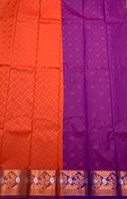 Synthetic Cotton Saree Dark Orange Shade with Copper Border