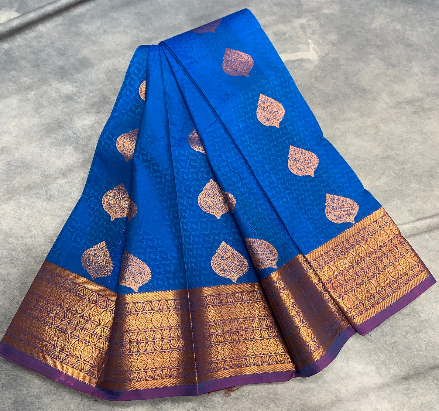 Vegan Silk Saree Blue Colour Saree with Copper Border