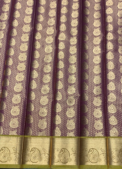 Vegan Silk Saree Maroon Colour with Golden Yellow and Copper Border