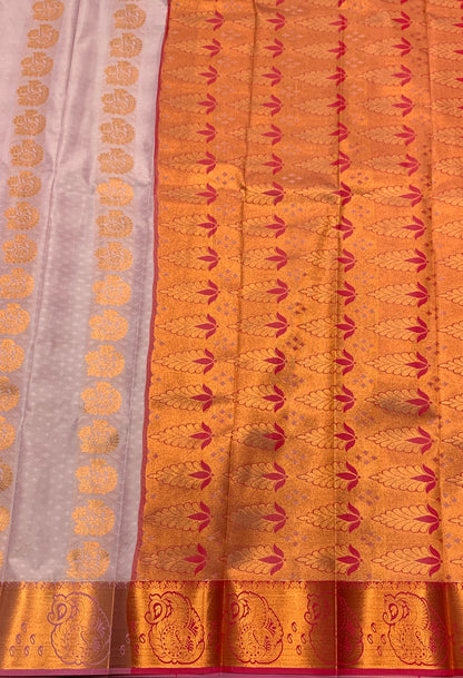 Vegan Silk Saree Light Lavender Colour Saree with Copper Border