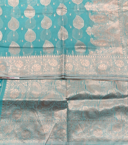 Banaras Katan Saree Sky Blue Colour with Katan Work Border
