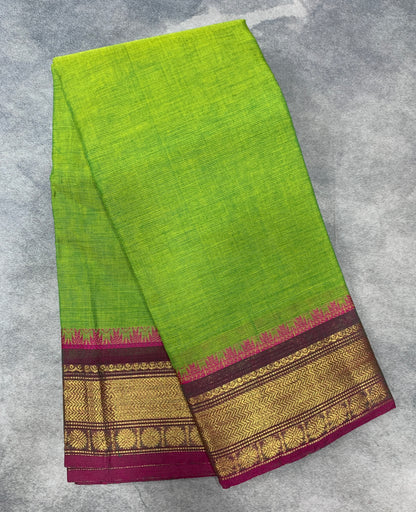 Chettinad Cotton Saree Olive Green Colour with Purple Border