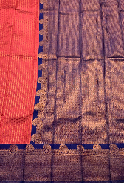 Tomato Pink Colour Art Silk Saree Colour with Navy Blue Border