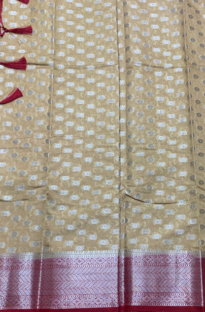 Crepe Saree Biscuit Colour with Maroon Border