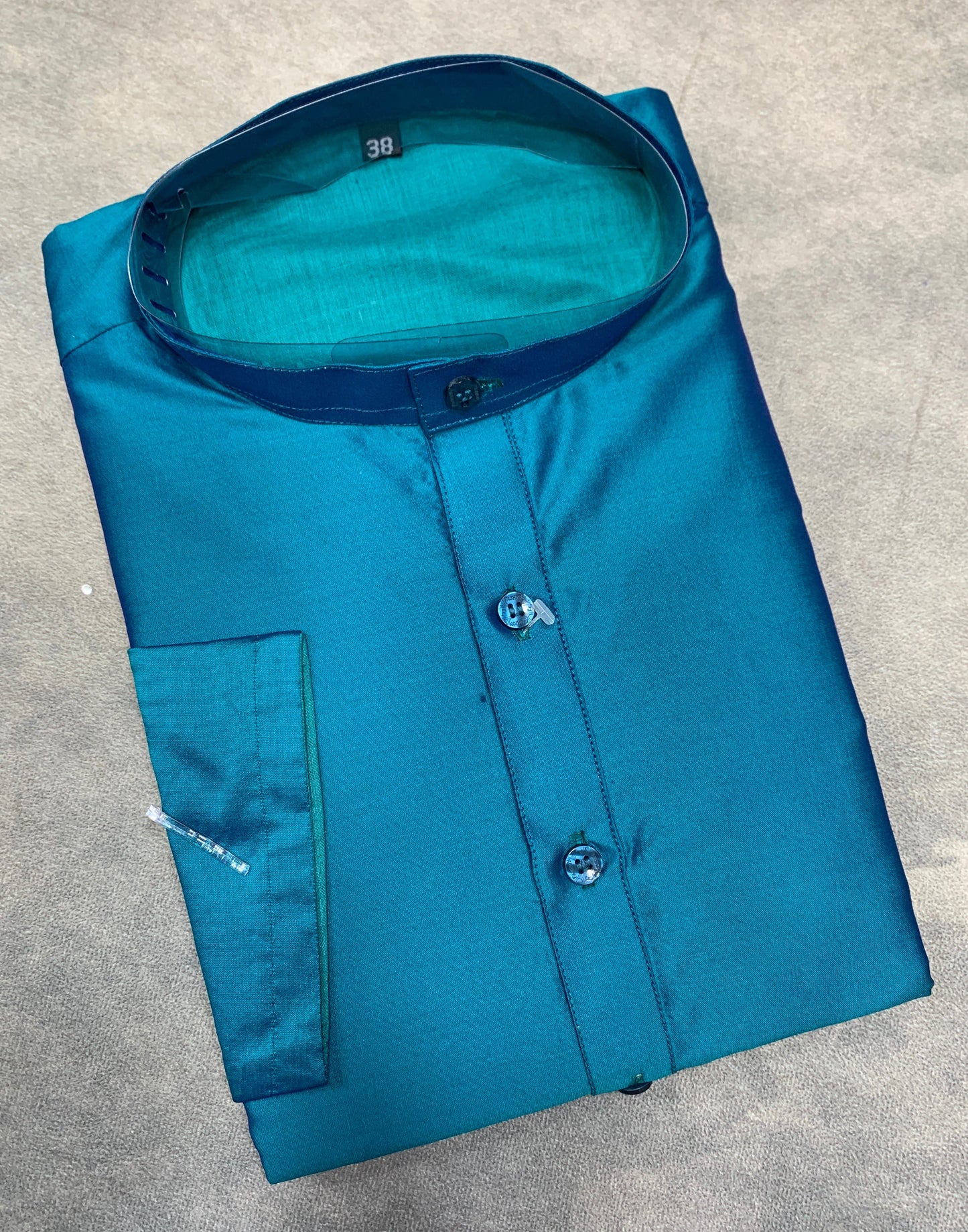Full Sleeve Long Length Casual Kurta Peacock Blue Colour