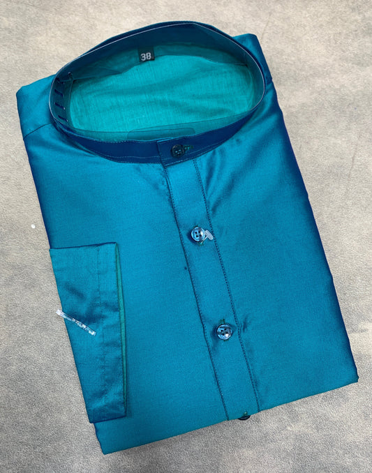 Full Sleeve Long Length Casual Kurta Peacock Blue Colour
