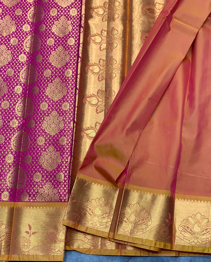 Vegan Silk Saree Pink Colour with Golden Yellow Border