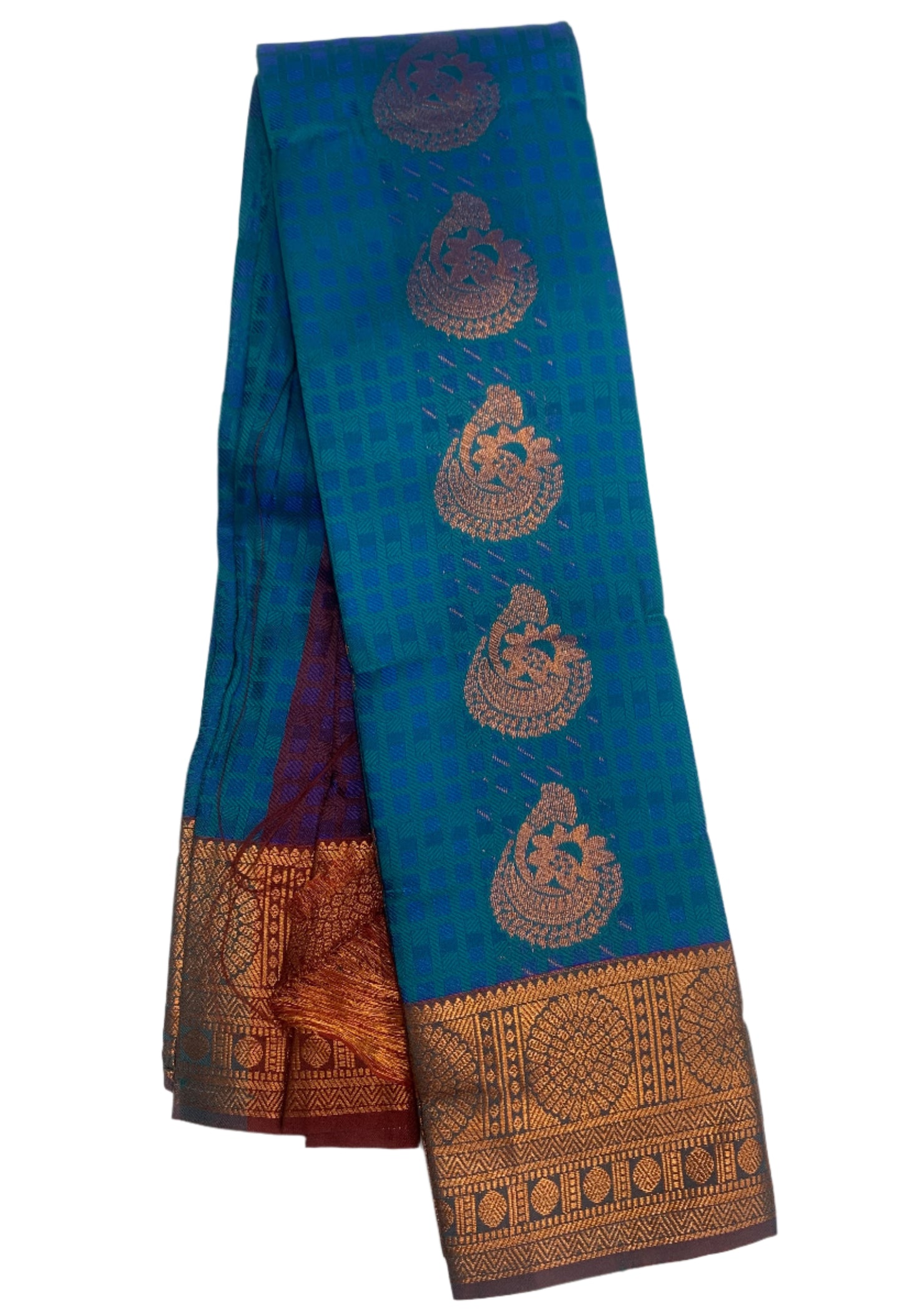 Vegan Silk Saree Sky Blue shade with Copper Border