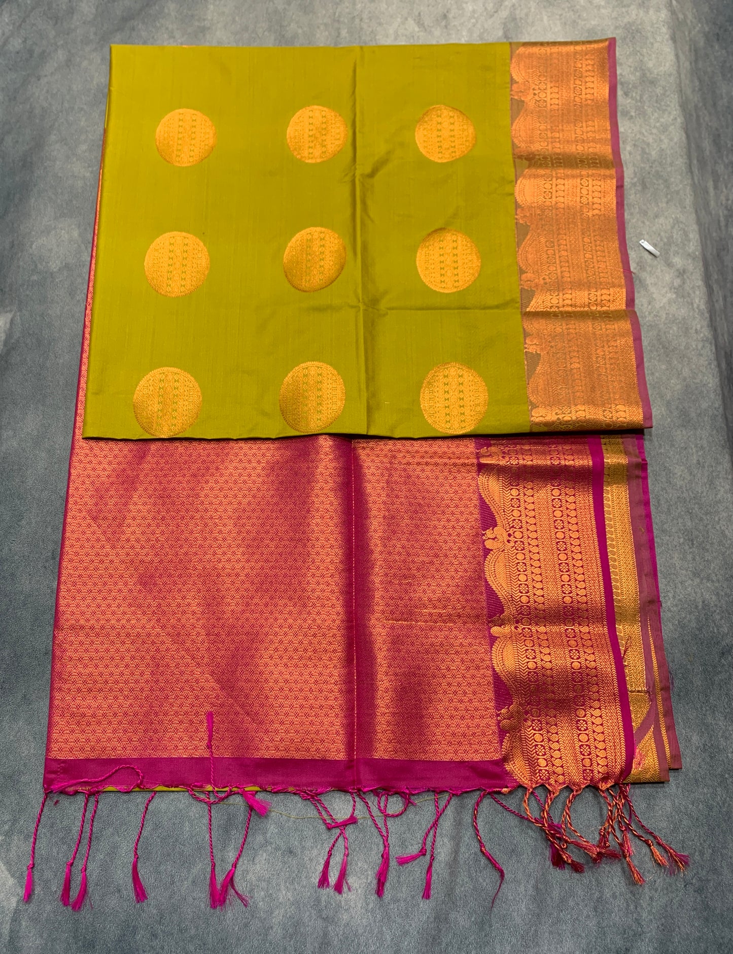 Soft Vegan Silk Saree Lime Green Colour with Pink and Sliver Border