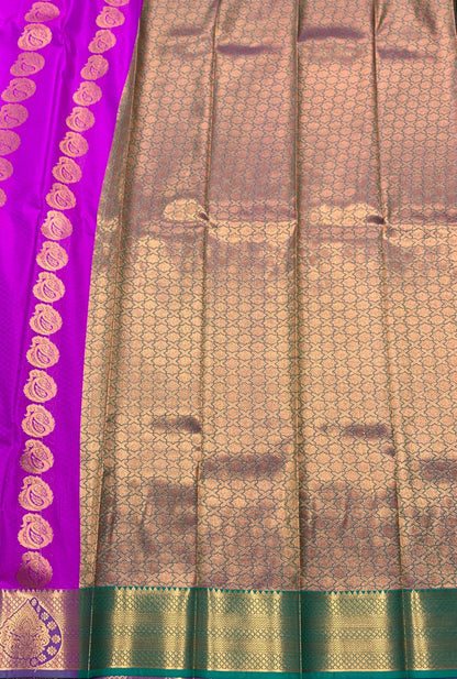 Vegan Silk Saree Pink Colour Saree with Copper Border