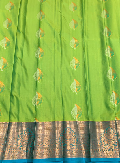 Soft Silk Casual Saree Lime Green Colour with Rama Green Colour Border