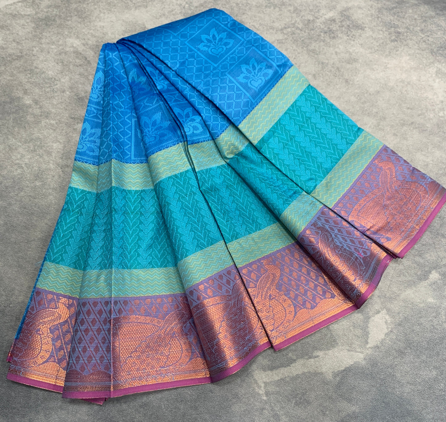 Synthetic Cotton Saree Blue Colour with Copper Border