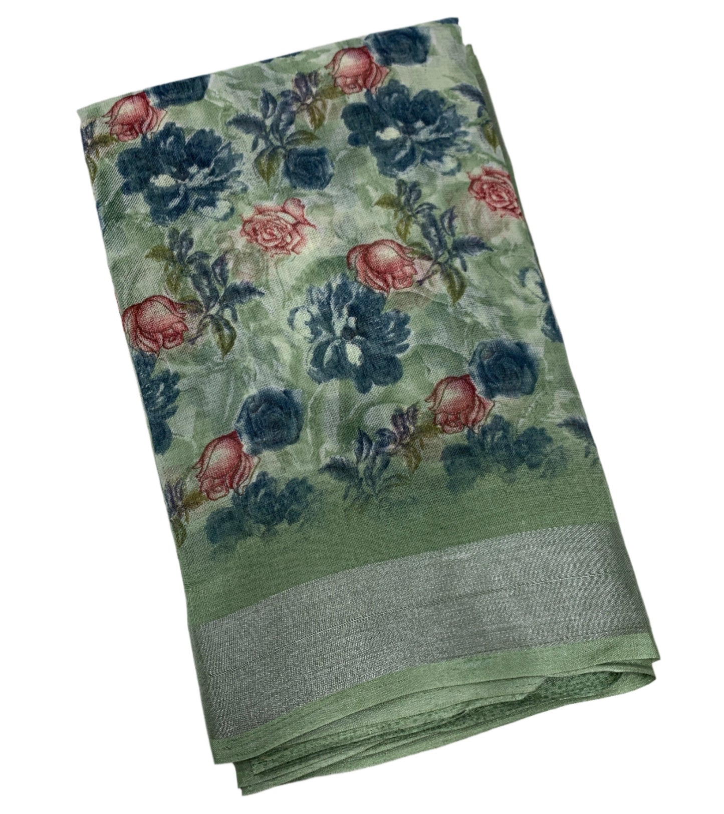 Jute Cotton Saree Olive Green Shade with Thread Border