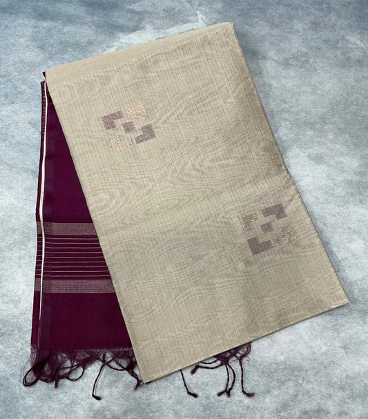 Tussar Shade Silk Cotton Saree with Border less