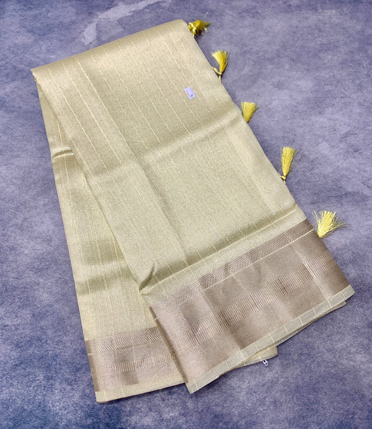 Banaras Katan Saree Golden Colour with Katan Work Border