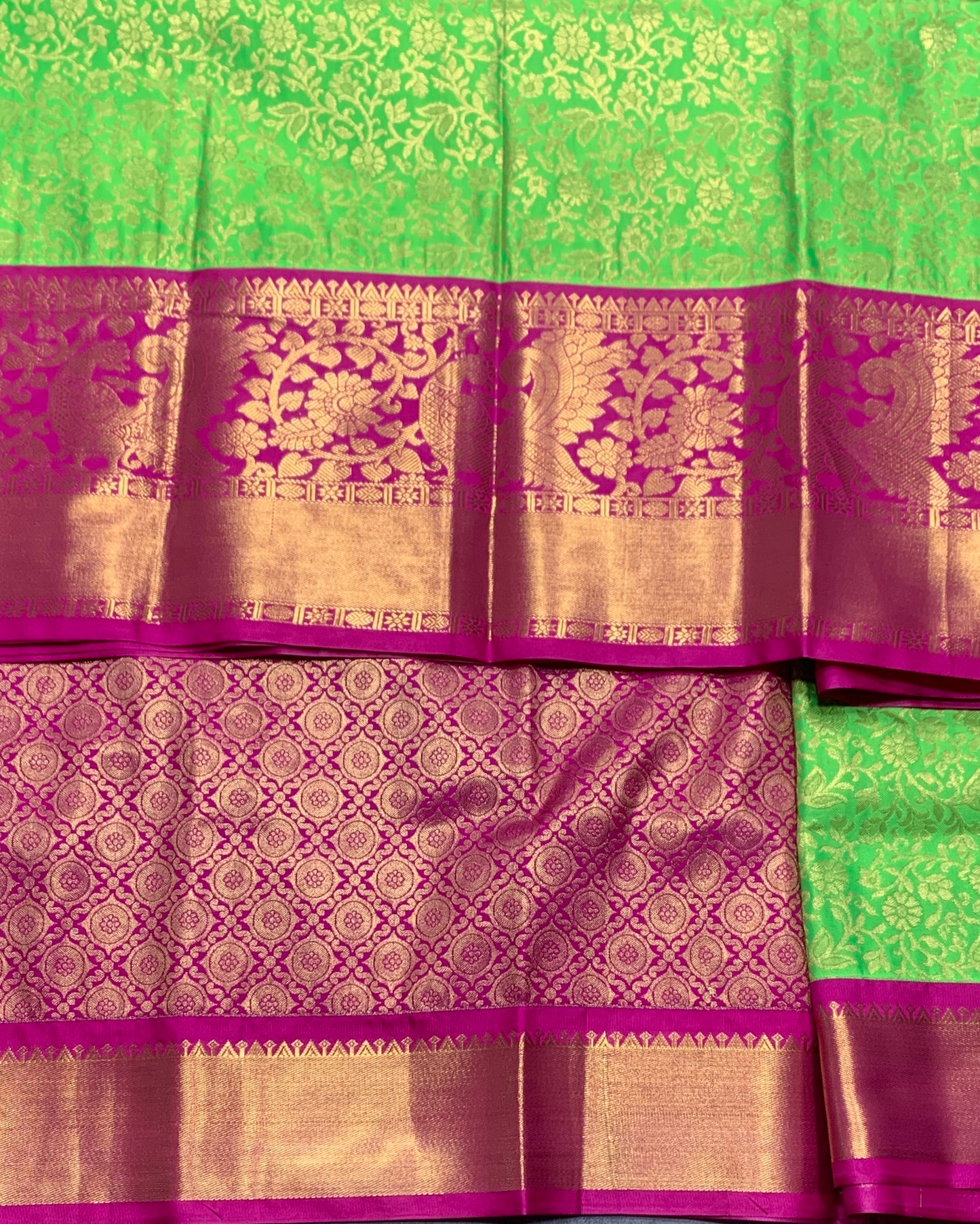 Light Green Colour Semi Silk Saree with Big Pink Border