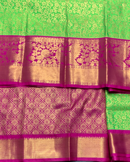 Light Green Colour Semi Silk Saree with Big Pink Border