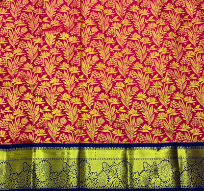 Pink Shade Vegan Silk Kids Pattu Pavadai with Contrast border for age 2 to 5