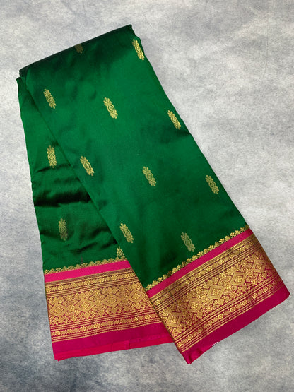 Pure Kanchipuram Silk Green Colour with Pink Border